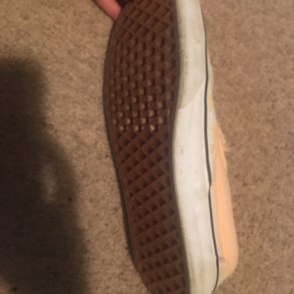 peach checkered slip on vans